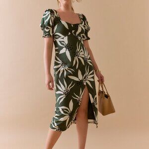 Francescas Audrey Parks Adella Sweetheart Palm Print Midi Dress